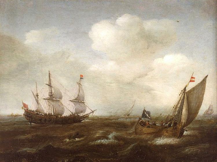 VROOM, Hendrick Cornelisz. A Dutch Ship and a Kaag in a Fresh Breeze China oil painting art